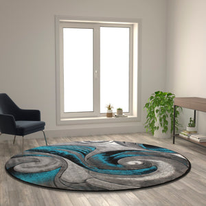 English Elm 8' x 8' Round Olefin Ocean Waves Pattern Area Rug with Jute Backing - Entryway, Living Room, Bedroom