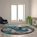 8' x 8' Round Olefin Ocean Waves Pattern Area Rug with Jute Backing - Entryway, Living Room, Bedroom