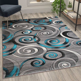 English Elm 5' x 7' Swirl Olefin Area Rug with Jute Backing - Entryway, Living Room, Bedroom