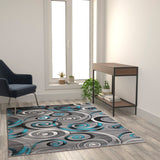 Turquoise Swirl Area Rug 5' x 7' - Soft Olefin, Jute Backing - Eco-Friendly, Kid & Pet-Friendly