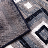 English Elm Geometric 2' x 7' , Grey, and White Olefin Area Rug with Cotton Backing, Living Room, Bedroom