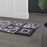 English Elm Geometric 2' x 7' , Grey, and White Olefin Area Rug with Cotton Backing, Living Room, Bedroom