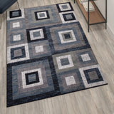 English Elm Geometric 5' x 7' , Grey, and White Olefin Area Rug with Cotton Backing, Living Room, Bedroom