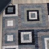 English Elm Geometric 5' x 7' , Grey, and White Olefin Area Rug with Cotton Backing, Living Room, Bedroom