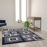 Geometric 5' x 7' , Grey, and White Olefin Area Rug with Cotton Backing, Living Room, Bedroom