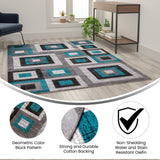 English Elm Geometric 5' x 7' , Grey, and White Olefin Area Rug with Cotton Backing, Living Room, Bedroom