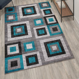 English Elm Geometric 5' x 7' , Grey, and White Olefin Area Rug with Cotton Backing, Living Room, Bedroom