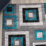 English Elm Geometric 5' x 7' , Grey, and White Olefin Area Rug with Cotton Backing, Living Room, Bedroom