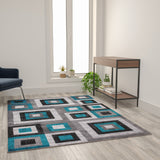 English Elm Geometric 5' x 7' , Grey, and White Olefin Area Rug with Cotton Backing, Living Room, Bedroom