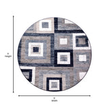 English Elm Geometric 5' x 5' , Grey, and White Round Olefin Area Rug with Cotton Backing, Living Room, Bedroom