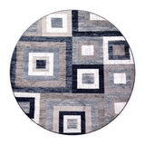 English Elm Geometric 5' x 5' , Grey, and White Round Olefin Area Rug with Cotton Backing, Living Room, Bedroom