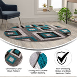 English Elm Geometric 5' x 5' , Grey, and White Round Olefin Area Rug with Cotton Backing, Living Room, Bedroom