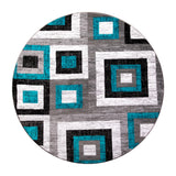 English Elm Geometric 5' x 5' , Grey, and White Round Olefin Area Rug with Cotton Backing, Living Room, Bedroom