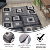 English Elm Geometric 6' x 9' , Grey, and White Olefin Area Rug with Cotton Backing, Living Room, Bedroom