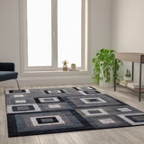 English Elm Geometric 6' x 9' , Grey, and White Olefin Area Rug with Cotton Backing, Living Room, Bedroom