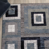 English Elm Geometric 6' x 9' , Grey, and White Olefin Area Rug with Cotton Backing, Living Room, Bedroom