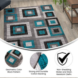 English Elm Geometric 6' x 9' , Grey, and White Olefin Area Rug with Cotton Backing, Living Room, Bedroom