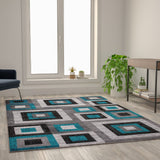 English Elm Geometric 6' x 9' , Grey, and White Olefin Area Rug with Cotton Backing, Living Room, Bedroom