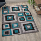 English Elm Geometric 6' x 9' , Grey, and White Olefin Area Rug with Cotton Backing, Living Room, Bedroom