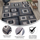 English Elm Geometric 8' x 10' , Grey, and White Olefin Area Rug with Cotton Backing, Living Room, Bedroom