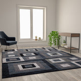 English Elm Geometric 8' x 10' , Grey, and White Olefin Area Rug with Cotton Backing, Living Room, Bedroom