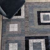 English Elm Geometric 8' x 10' , Grey, and White Olefin Area Rug with Cotton Backing, Living Room, Bedroom