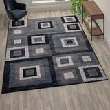 Modern Geometric 8' x 10' Area Rug, Grey/White, Stain-Resistant, Cotton Backing