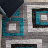 English Elm Geometric 8' x 10' , Grey, and White Olefin Area Rug with Cotton Backing, Living Room, Bedroom