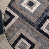 English Elm Geometric 8' x 8' , Grey, and White Round Olefin Area Rug with Cotton Backing, Living Room, Bedroom