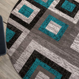 English Elm Geometric 8' x 8' , Grey, and White Round Olefin Area Rug with Cotton Backing, Living Room, Bedroom