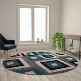 English Elm Geometric 8' x 8' , Grey, and White Round Olefin Area Rug with Cotton Backing, Living Room, Bedroom