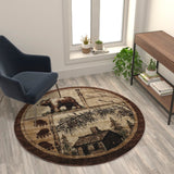 English Elm 6' x 6' Rustic Wildlife Themed Area Rug - Olefin Rug with Jute Backing - Entryway, Living Room, or Bedroom