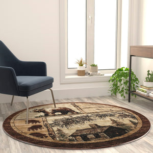 English Elm 6' x 6' Rustic Wildlife Themed Area Rug - Olefin Rug with Jute Backing - Entryway, Living Room, or Bedroom