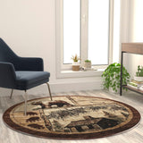 6' x 6' Rustic Wildlife Themed Area Rug - Olefin Rug with Jute Backing - Entryway, Living Room, or Bedroom