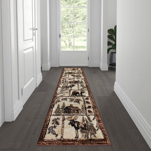 English Elm 2' x 7' Rustic Wildlife Themed Area Rug - Olefin Rug with Jute Backing - Entryway, Living Room, or Bedroom