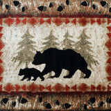 English Elm 4' x 5' Rustic Lodge Wandering Black Bear and Cub Area Rug with Jute Backing