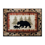 English Elm 4' x 5' Rustic Lodge Wandering Black Bear and Cub Area Rug with Jute Backing