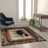 English Elm 5' x 7' Rustic Lodge Wandering Black Bear and Cub Area Rug with Jute Backing