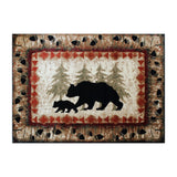 English Elm 5' x 7' Rustic Lodge Wandering Black Bear and Cub Area Rug with Jute Backing