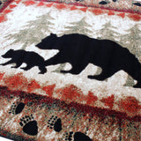 English Elm 5' x 7' Rustic Lodge Wandering Black Bear and Cub Area Rug with Jute Backing