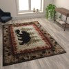 English Elm 6' x 9' Rustic Lodge Wandering Black Bear and Cub Area Rug with Jute Backing