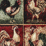 English Elm 2' x 7' Rooster Themed Olefin Area Rug with Jute Backing for Kitchen, Living Room, Bedroom