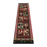 English Elm 2' x 7' Rooster Themed Olefin Area Rug with Jute Backing for Kitchen, Living Room, Bedroom