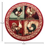 English Elm 6' x 6' Round Rooster Themed Olefin Area Rug with Jute Backing for Kitchen, Living Room, Bedroom