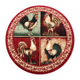 English Elm 6' x 6' Round Rooster Themed Olefin Area Rug with Jute Backing for Kitchen, Living Room, Bedroom