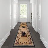 2' x 10' Black Rustic Style Bear and Cub Area Rug with Jute Backing