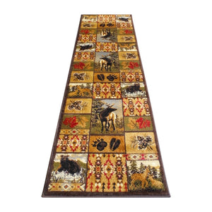 English Elm Beige 2' x 7' Wilderness Bear and Moose Area Rug with Jute Backing for Indoor Use