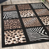 English Elm 5' x 7' Modern Animal Print Olefin Area Rug with Cheetah, Leopard, Zebra and Giraffe Design Raised Squares