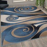 English Elm 5' x 7' Modern Circular Patterned Indoor Area Rug - and Beige Olefin Fibers with Jute Backing