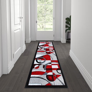 English Elm 2' x 7' Geometric Abstract Area Rug - Olefin Rug with Jute Backing - Hallway, Entryway, or Bedroom